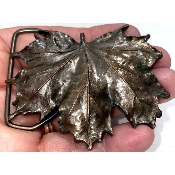 Vintage Bergamot Brass Works Maple Leaf Solid Bronze Belt Buckle 1974 Nature - Picture 2 of 7